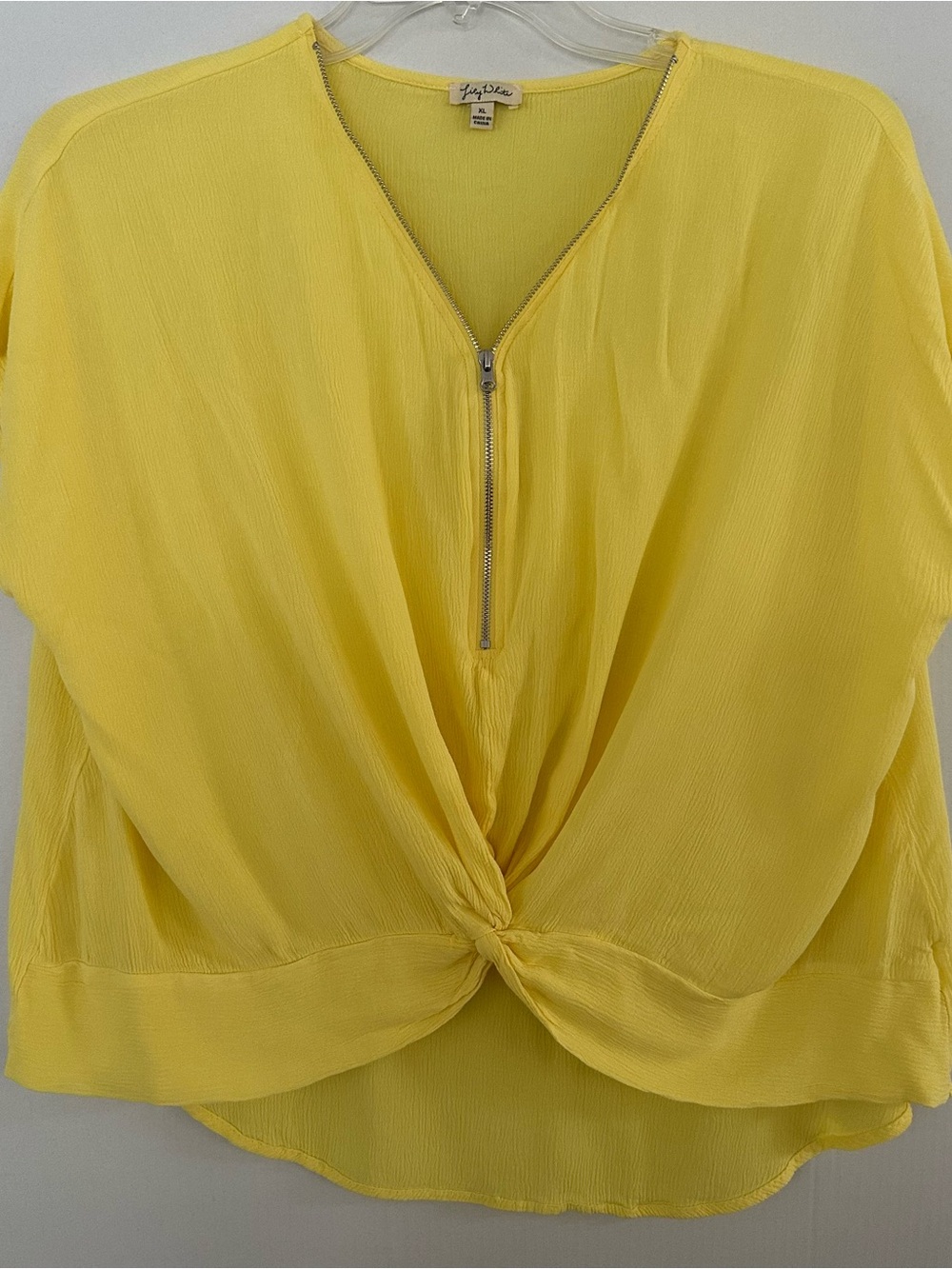 Bright Yellow Twist-Front Zip Blouse NWOT